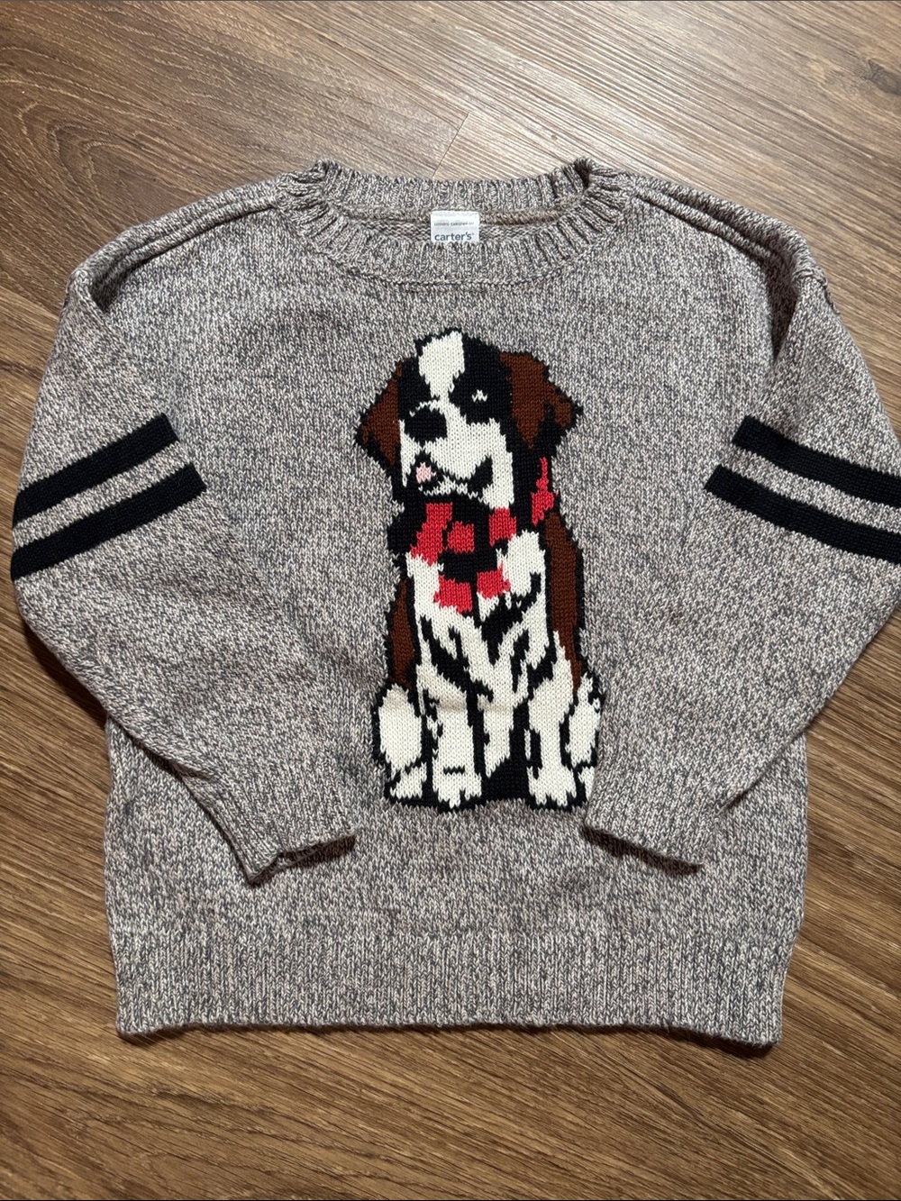 Carter's Toddler Brown grey Crewneck Sweater with Dog St Bernard 24 months 2T